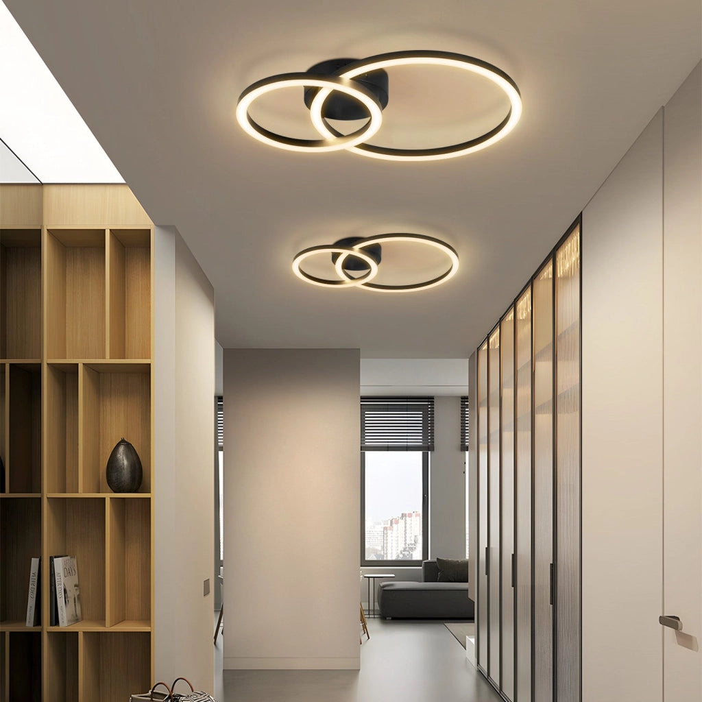 ZMH Lampada da soffitto plafoniera LED 2 anelli nera moderna 23W 3000K per soggiorno