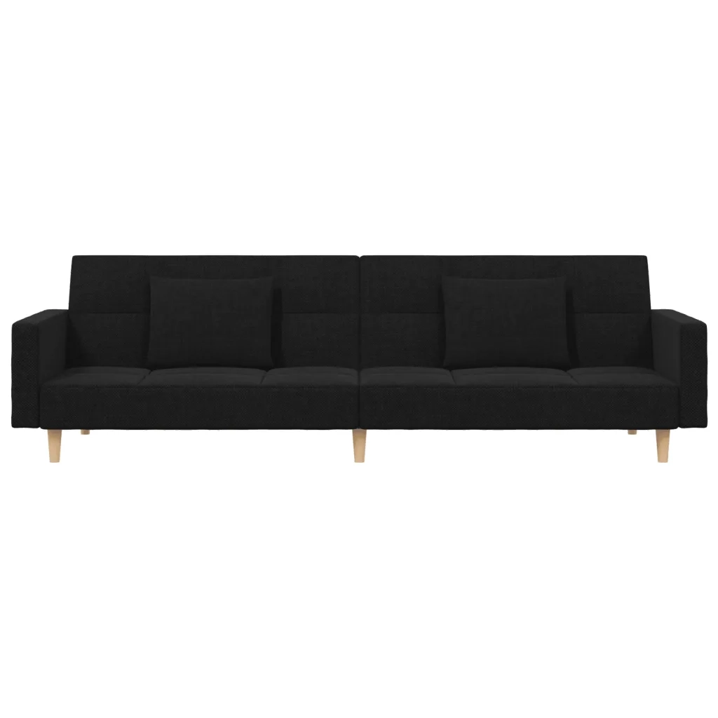 Divano Letto a 2 Posti con 2 Cuscini Nero in Tessuto 375801