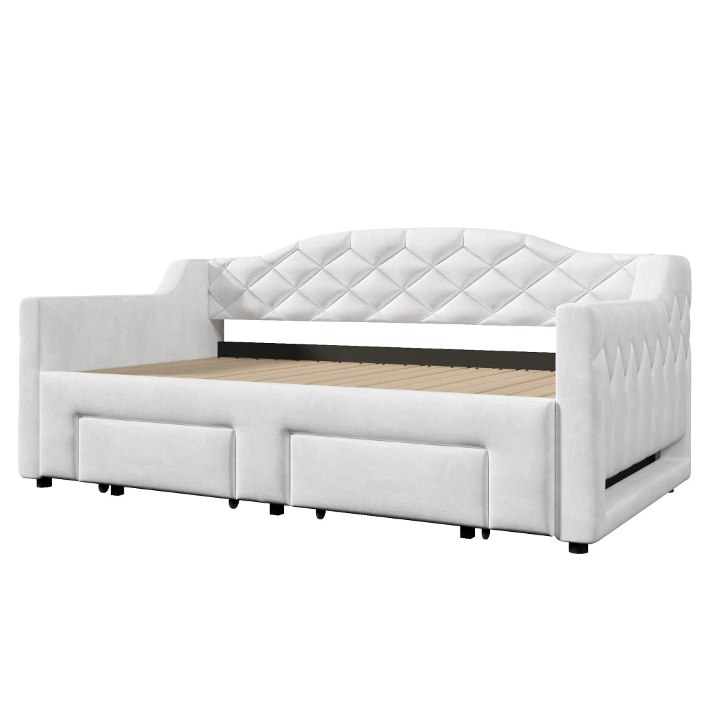 LETTO Divano estraibile 90x200/180x200 cm Bianco con 2 cassetti e LED