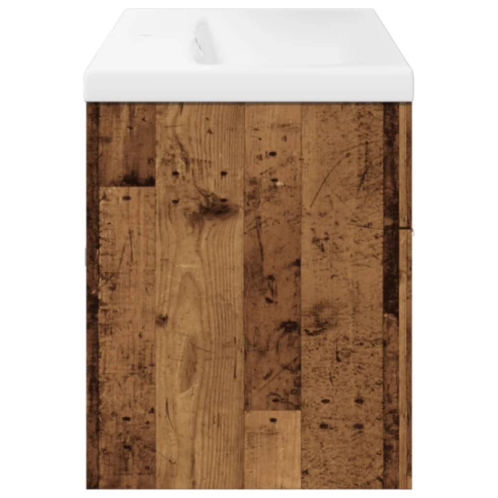 Mobiletto da bagno a parete con lavabo e vano contenitore integrato 90 x 38,5 x 46 cm legno composito finitura effetto legno anticato 02_0055844