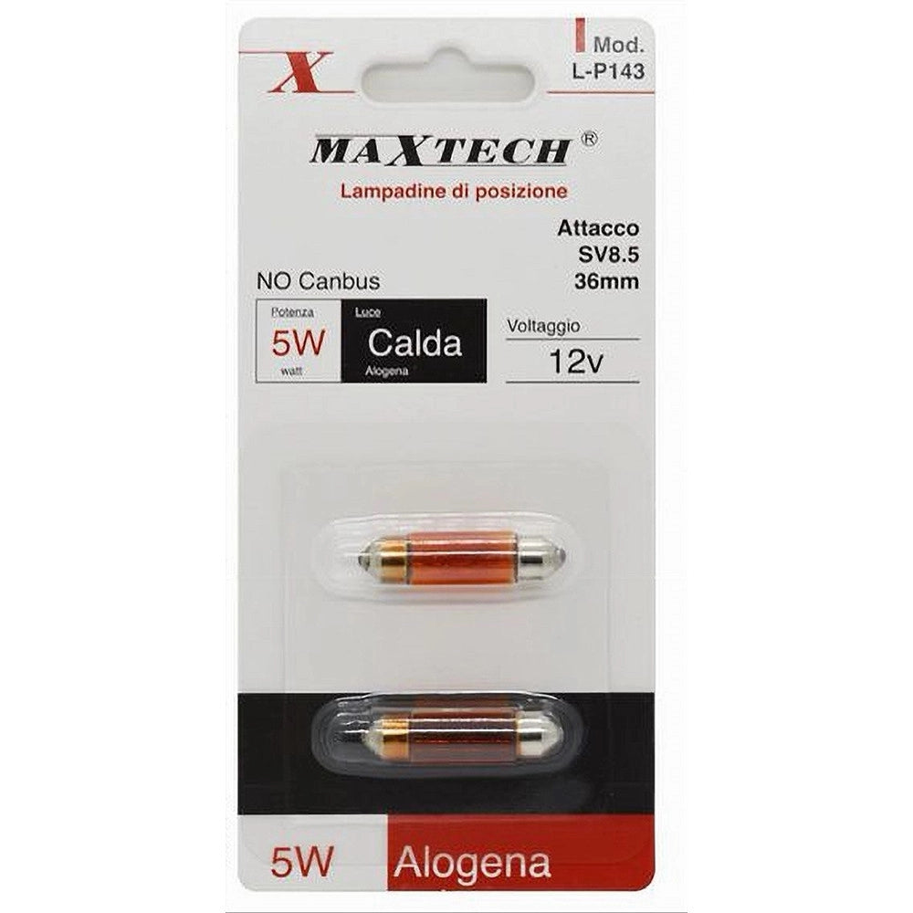 Trade Shop - Lampadine Posizione Auto Sv8.5 36mm 12v 5 W No Canbus Luce Calda Alogena L-p143 -