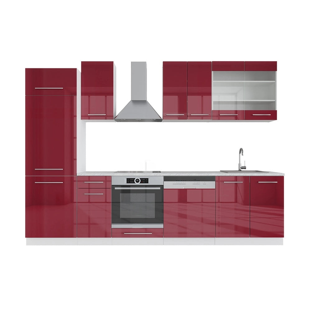 Cucina componibile Fame-Line Bordeaux lucido/Bianco 300 cm, PL Marmo Vicco