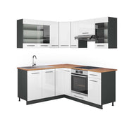 Cucina angolare completa Fame-Line Bianco lucido/Antracite 190 x 60 cm, PL Rovere Vicco
