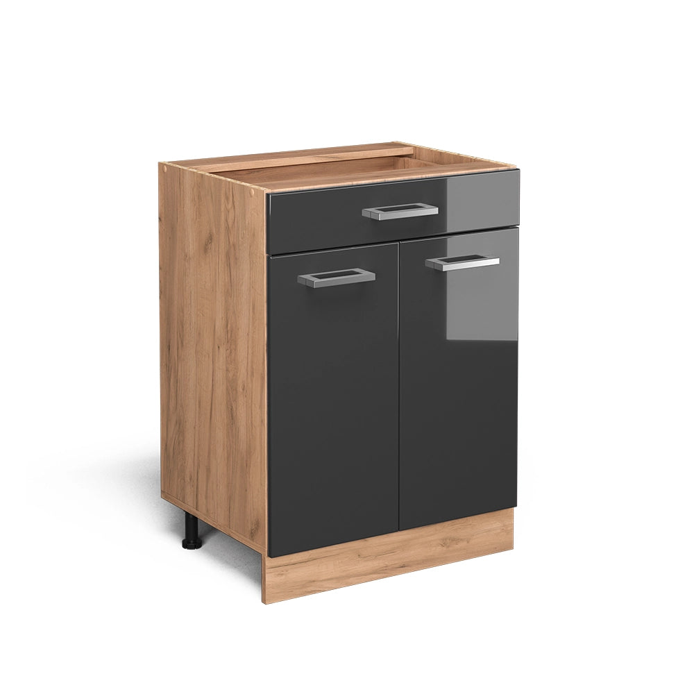 Vicco Mobiletto base per cucina Antracite lucido 60 cm con cassetto, senza piano di lavoro