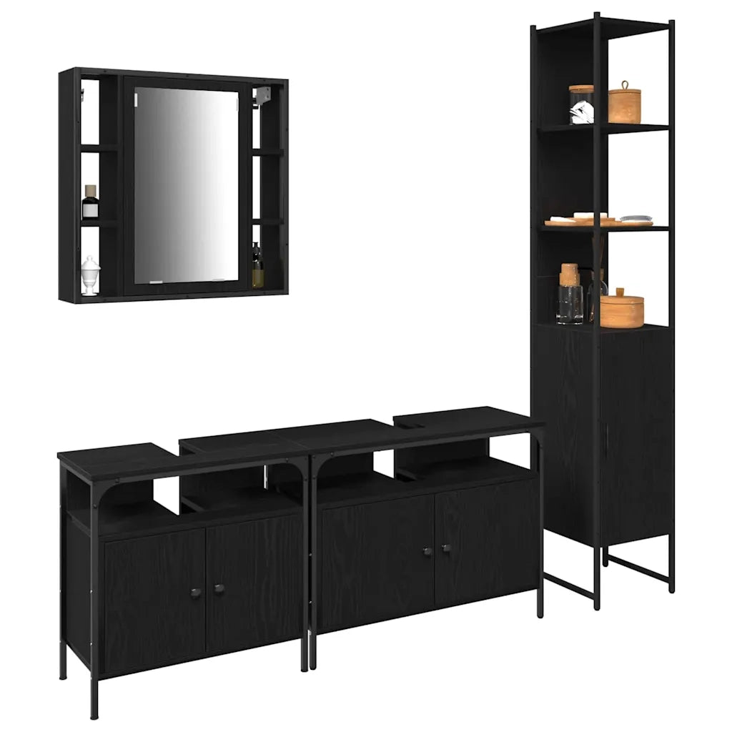 Set di mobili per il bagno 4 pcs Rovere Nero Legno multistrato 3334423