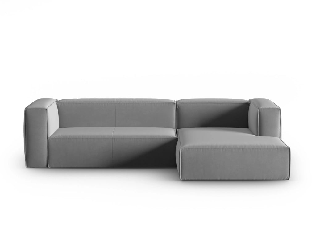 Cosmopolitan Design - Divano angolare destro "Mackay" 4 posti in velluto grigio chiaro 