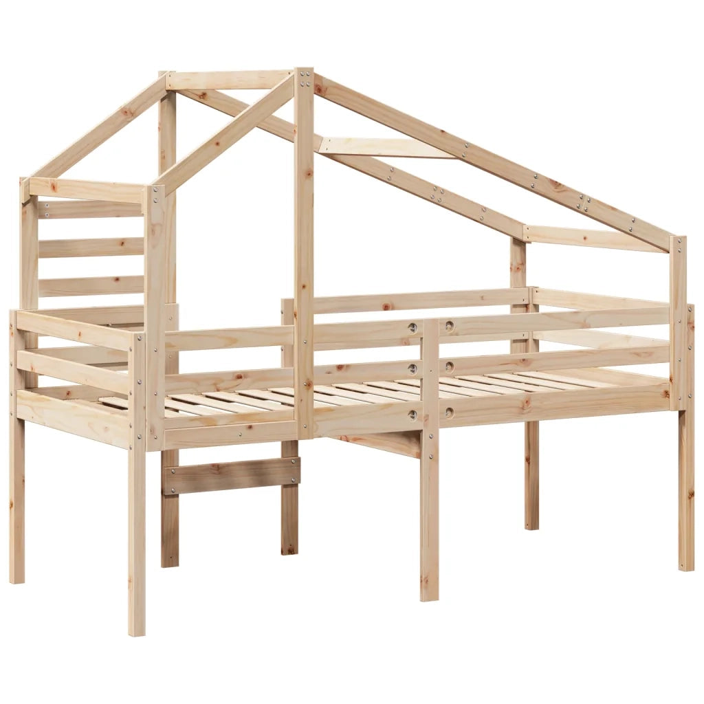 Letto a Soppalco con Tetto 90x200 cm in Legno di Pino