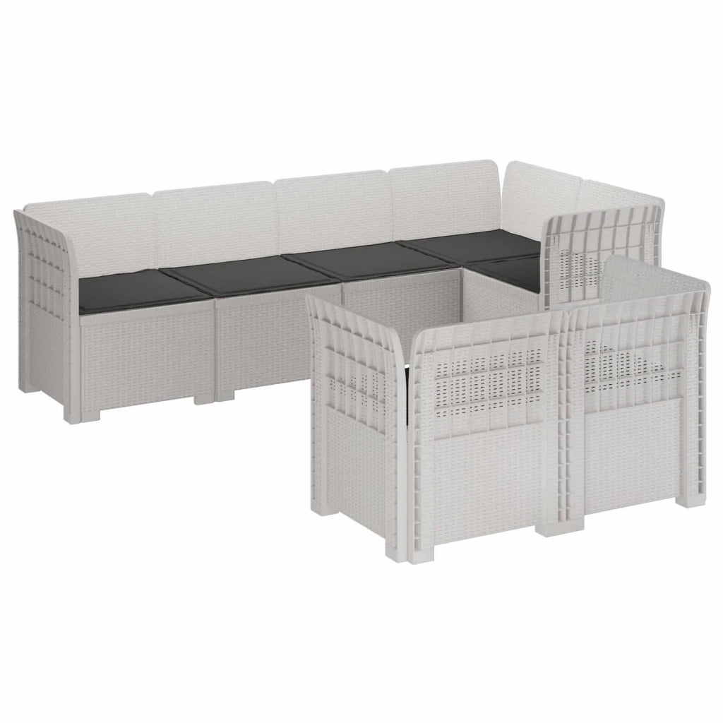 Divano 7 Posti da Giardino con Cuscini Aspetto Rattan PP Bianco 3444151