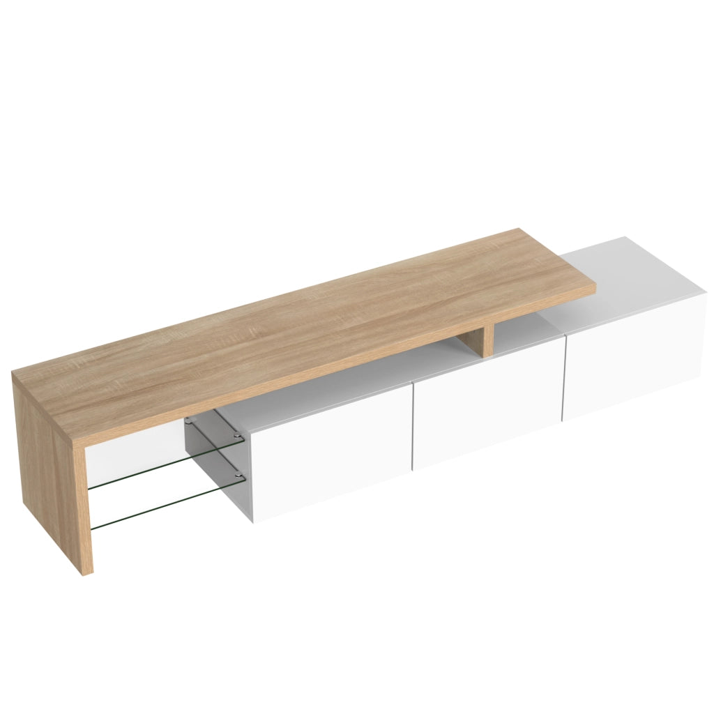 Mobile TV con 3 Ante; Ripiani in Vetro e LED controllato da App per Soggiorno; 197.5 × 39 × 42 cm