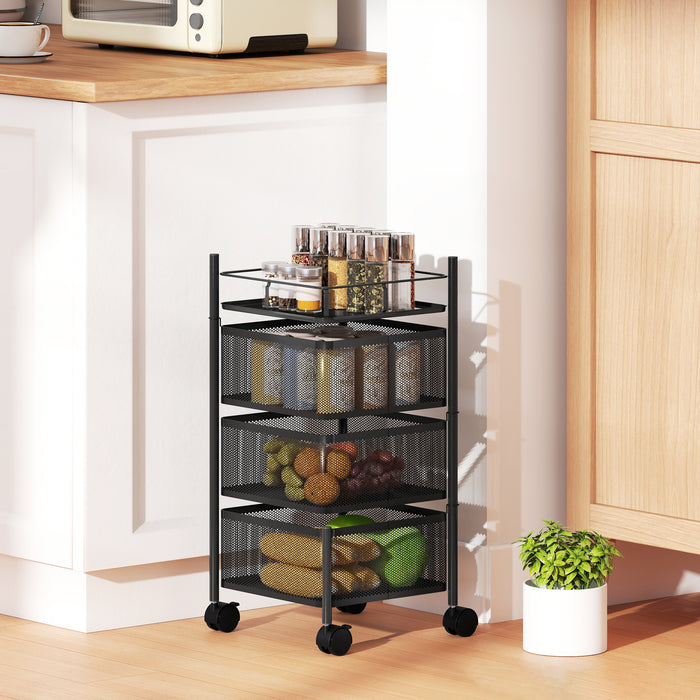 Carrello Cucina a 3 Livelli 27,5x27,5x62 cm con Cestini in Metallo Girevoli Ruote e Freno Nero