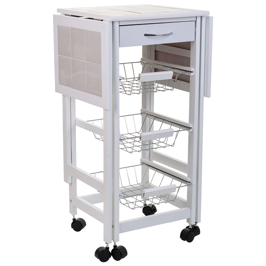 Carrello da cucina in legno bianco 37/91x37x79h