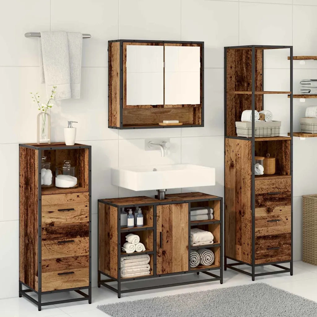 Set di mobili per il bagno con cassetto 4 pcs Legno vecchio