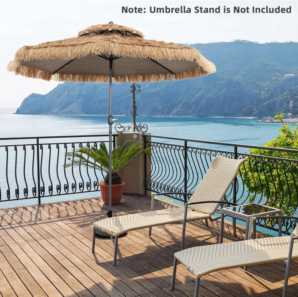 Ombrellone Spiaggia in Paglia Tropicale Hawaiano Pieghevole 300 cm, Parasole in Paglia, Parasole da Spiaggia con Doppio Tetto, Ombrellone per Giardino, Balcone, Giallo -Marrone, senza Base