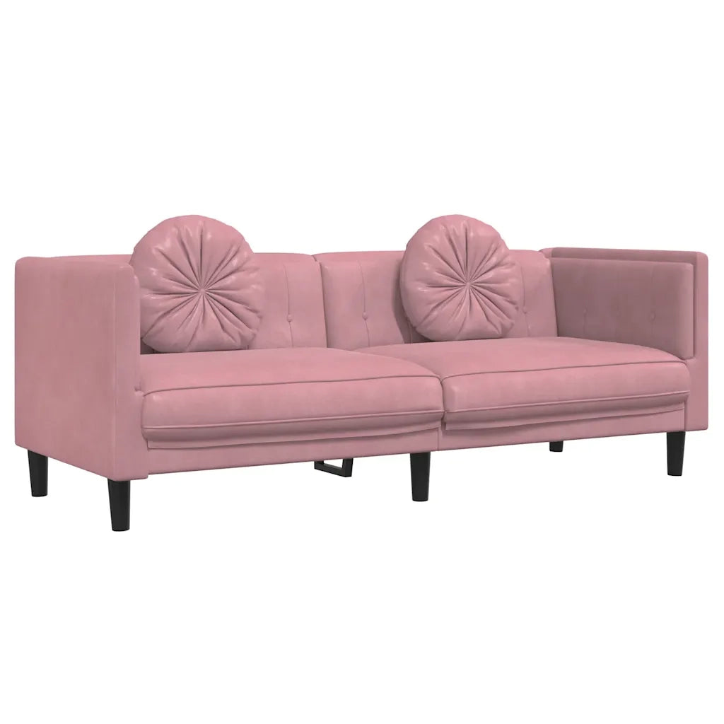 Divano | Divano da soggiorno | Sofa a 3 Posti con Cuscini Rosa in Velluto