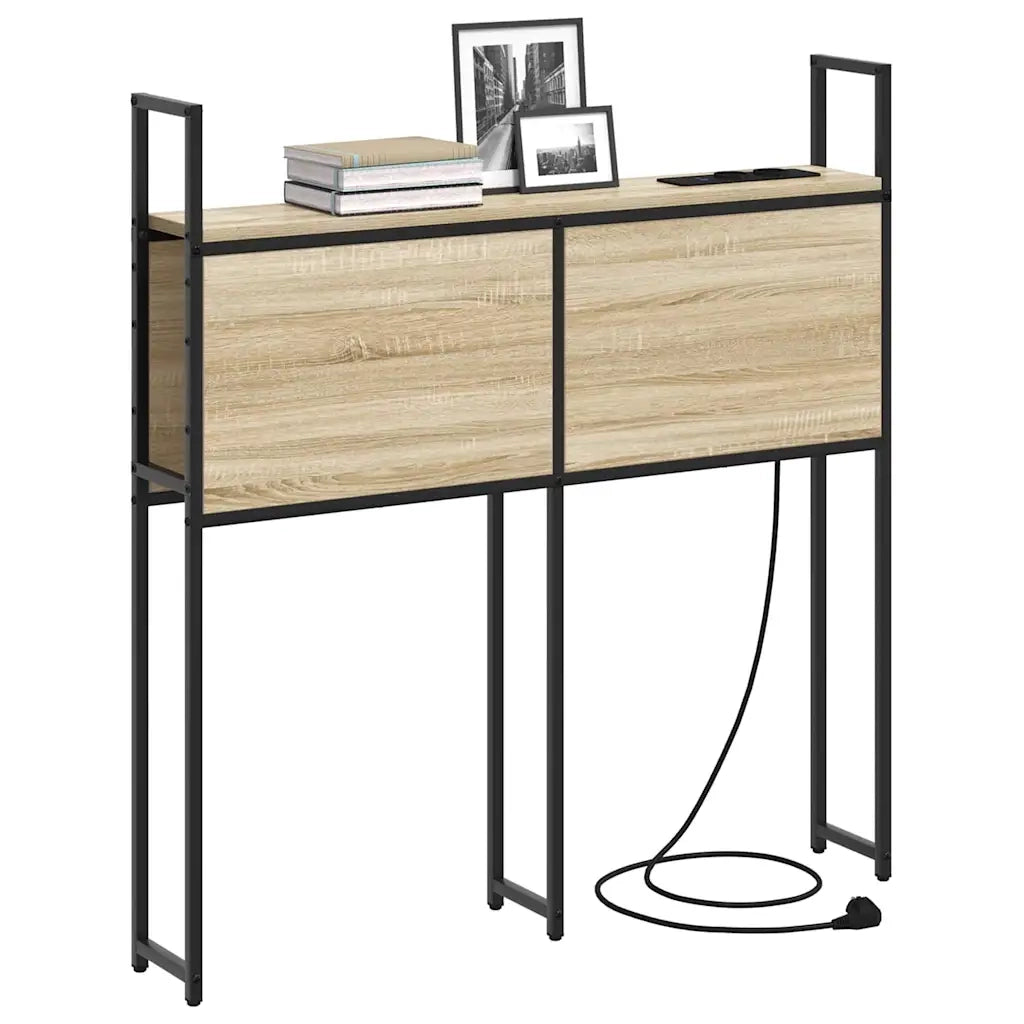 Testiera con Stazione di Carica e Storage-Testiera Multifunzionale-Testata rovere sonoma 75 cm