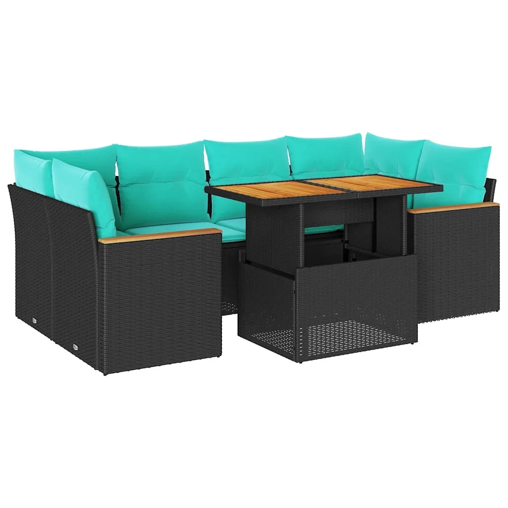 Set Divani da Giardino con Cuscini 7pz Nero Polyrattan 3327452
