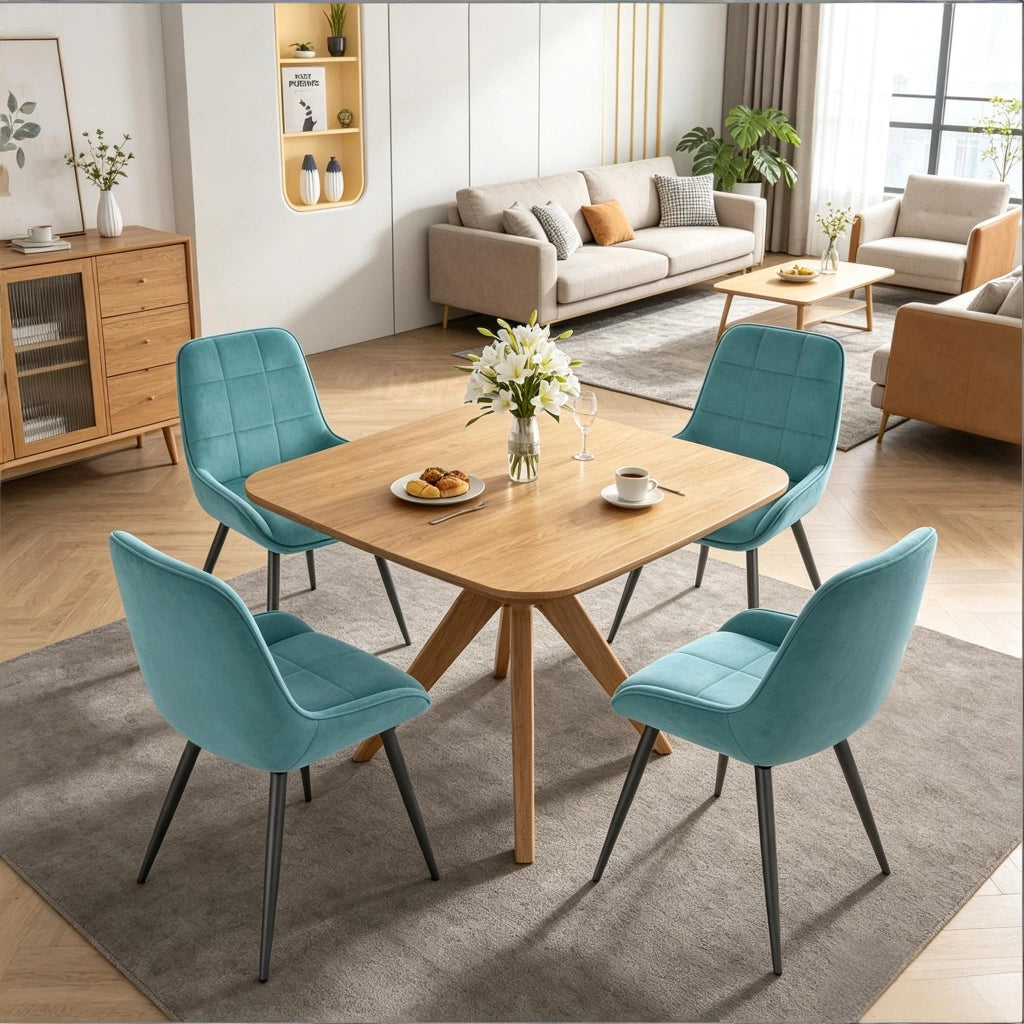SEDIA Imbottita in Velluto Turchese Set da 4 pezzi, 81,5 cm