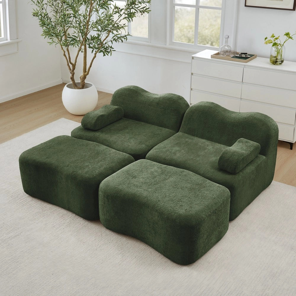 Divano Modulare 2 Posti con Ottomans ¨C Xylo ¨C Verde, Braccioli Mobili, Tessuto