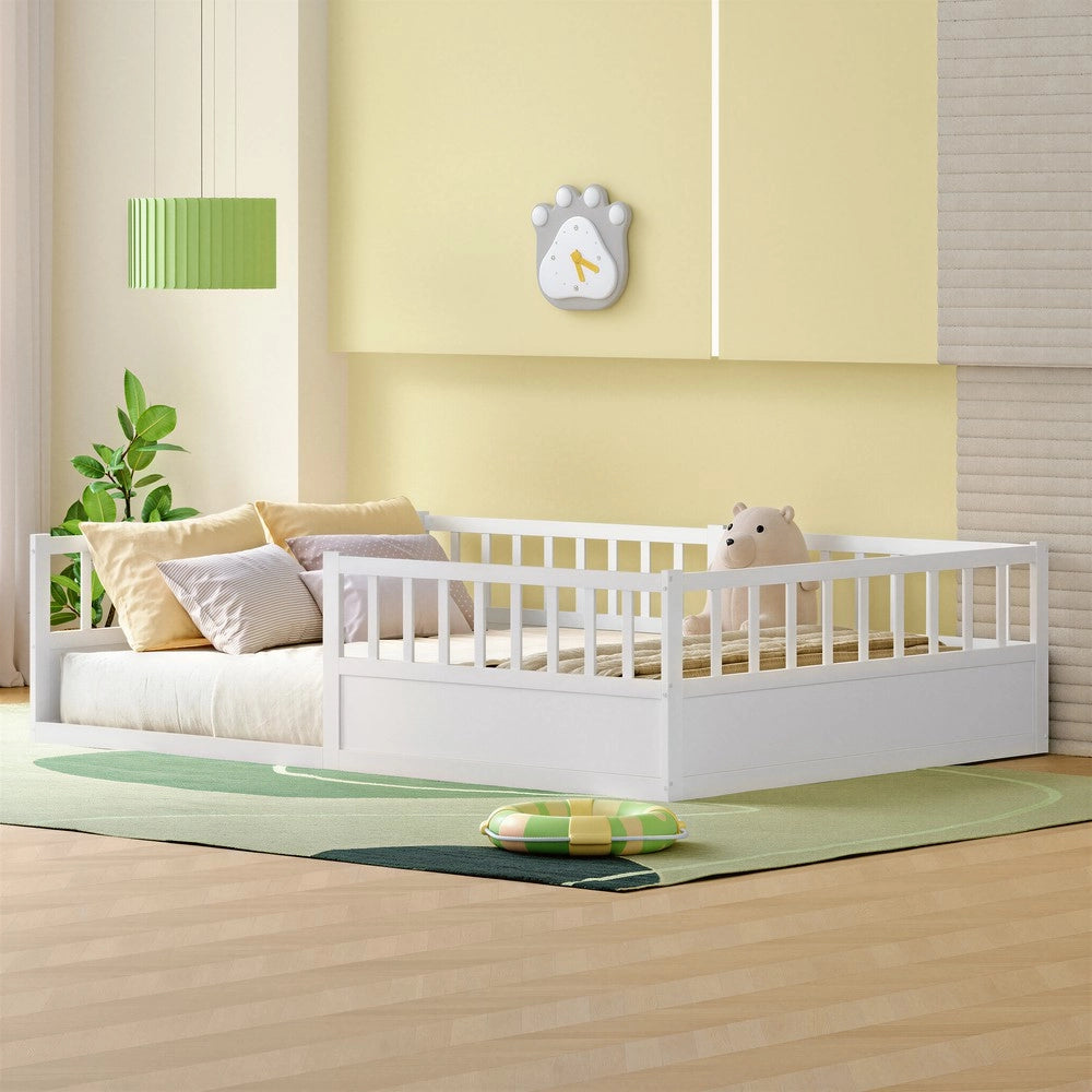 Letto Montessori Singolo con Doghe e Sponda ¨C MINIMAL ¨C Pino Bianco 140x200