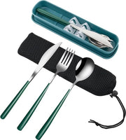 Set di cucito da viaggio portatile 3 pezzi con valigetta 18/8 acciaio inossidabile set di cucito riciclabile con forchetta cucchiaio coltello per la pausa pranzo, viaggi, campeggio, scuola, lavoro, picnic (verde scuro)