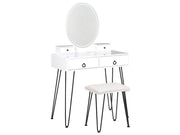 Toeletta con 4 cassetti specchio LED bianco e nero e sgabello camera da letto elegante