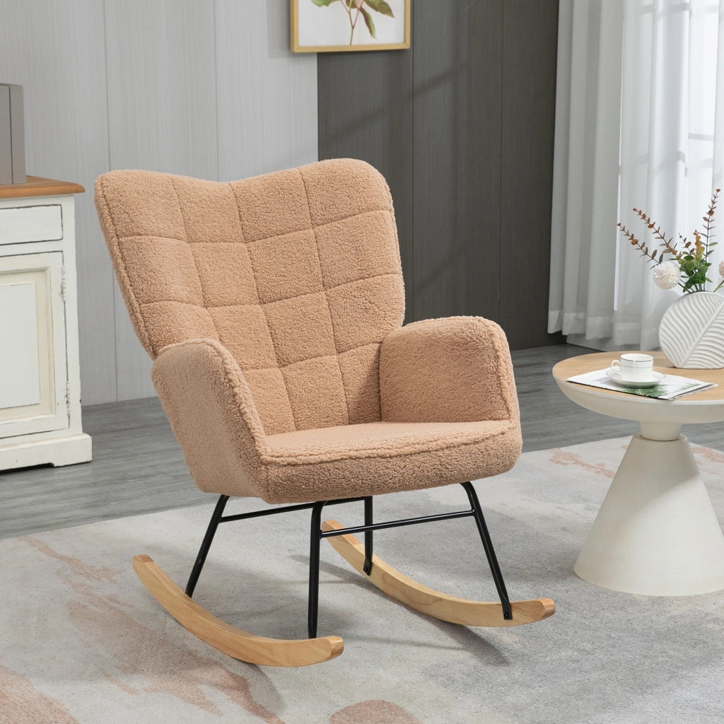 Poltrona a Dondolo Imbottita ¨C zephmum ¨C Boucl¨¦ Marrone 71x98x101