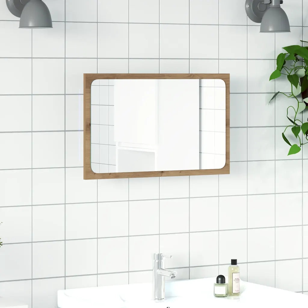 Specchio da Bagno con Luci LED Rovere Artigianale 60x8,5x38 cm 856266