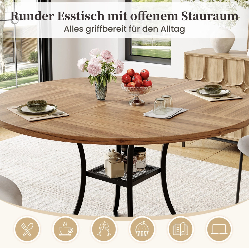 Tavolo da pranzo rotondo 100 x 100 x 75 cm con ripiano in MDF e metallo; noce e nero