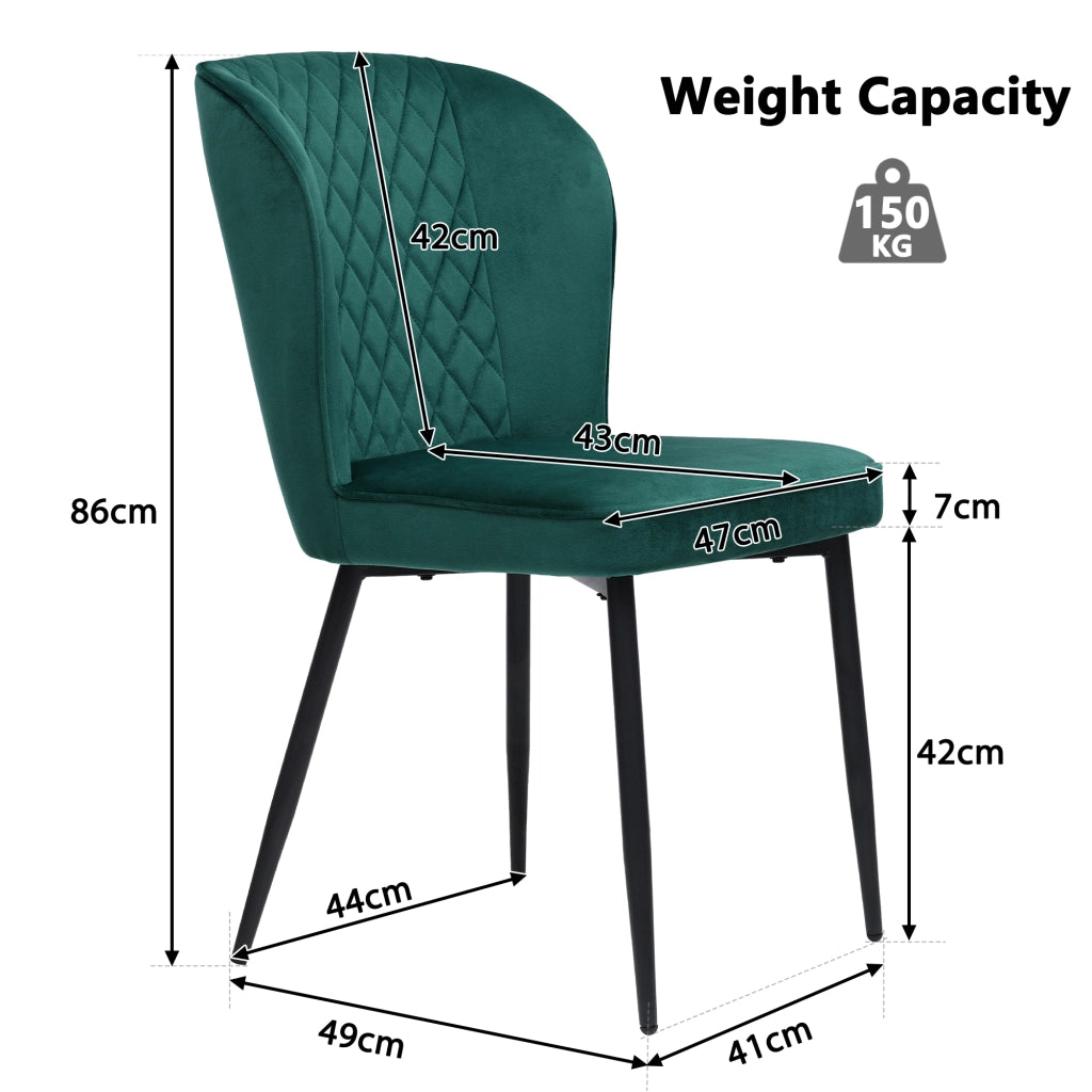 Tavolo da pranzo con 4 sedie imbottite, piano in MDF, sedute in velluto, per sala da pranzo, verde, 140 × 80 × 75 cm
