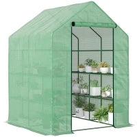 Serra da Giardino con Scaffali, Copertura in PE e Porta Avvolgibile, 143x138x190 cm, Verde
