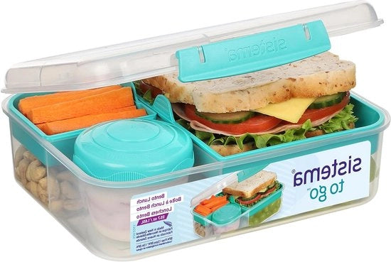Bentolina per scuola 165 litri con contenitori e ciotola per snack in materiale BPA-free, colore Minty Teal, 1 pezzo.