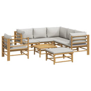 Set di mobili da giardino per esterni 8 pezzi con cuscini in bambù grigio chiaro 02_0017588