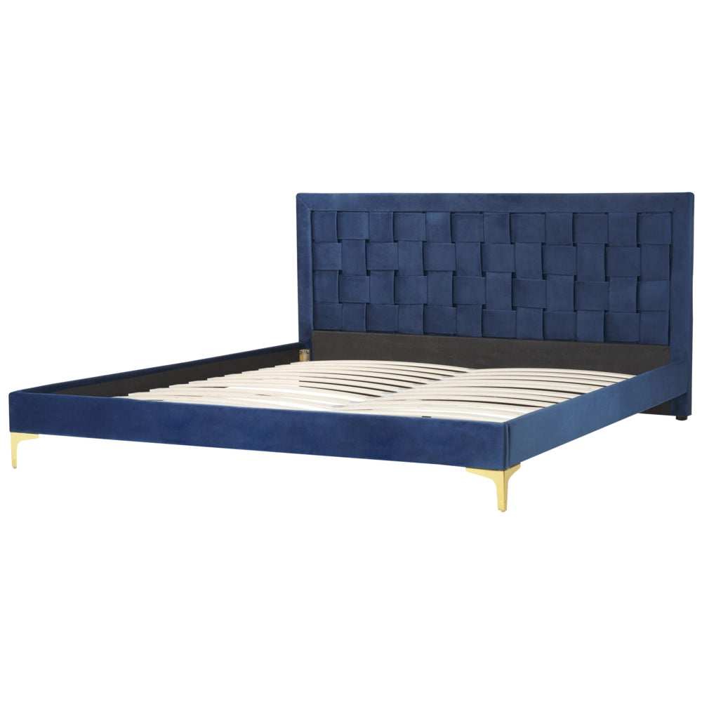 Struttura del letto imbottita 180 x 200 cm Blu Gambe dorate in velluto