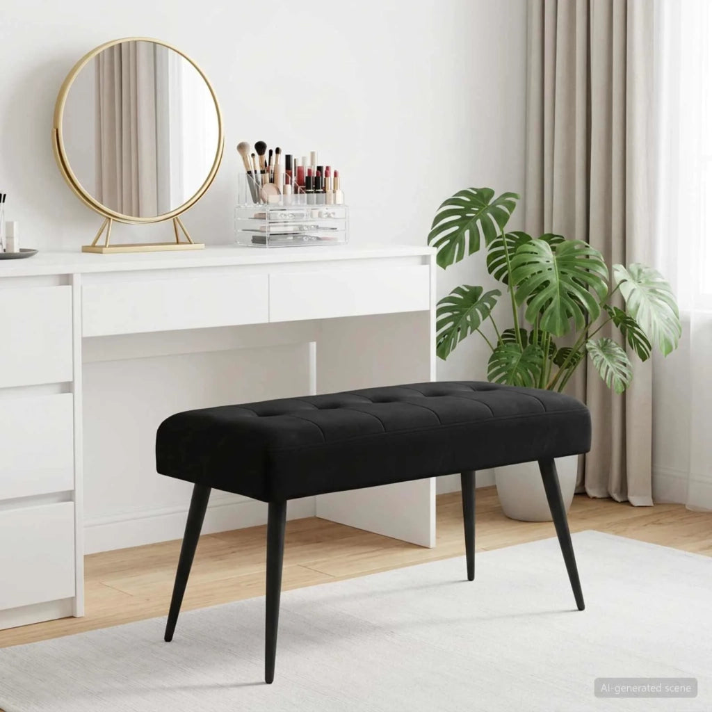 Panchina con bottoni imbottiti Nero 80 x 40 x 46 cm Velluto 42038521