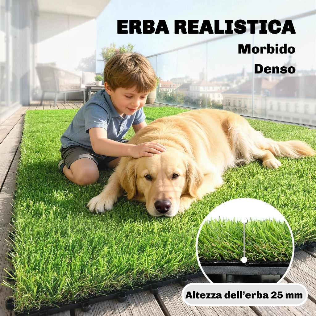 Set 22 Piastrelle 30x30 cm Erba Finta 25 mm a Incastro in PE e PP con supporto in Lattice BSF Verde