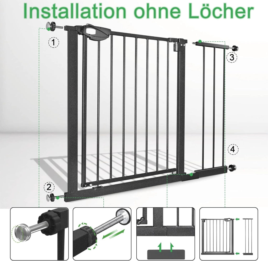 Griglia di protezione per scale, 100 cm, senza foratura, per porte e scale, con chiusura automatica, per bambini, per cani e bambini, per 105-115 cm (nero), WR-(HAG1346D)