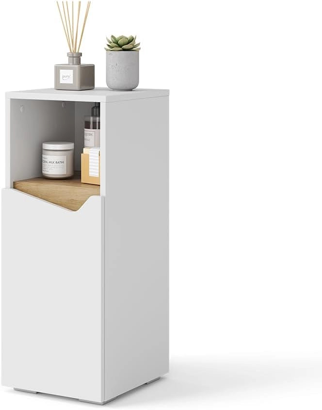 Mobiletto bagno Marelle, Bianco/Artisan, 30 x 74.5 cm con porta e scomparto aperto, per la conservazione di articoli da bagno e asciugamani