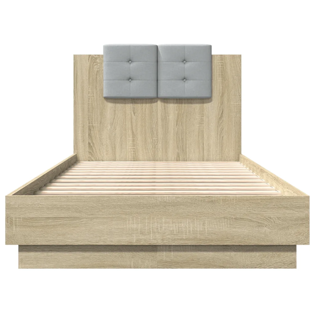 Giroletto con Testiera e LED-Struttura Letto con testiera Rovere Sonoma 90x190 cm