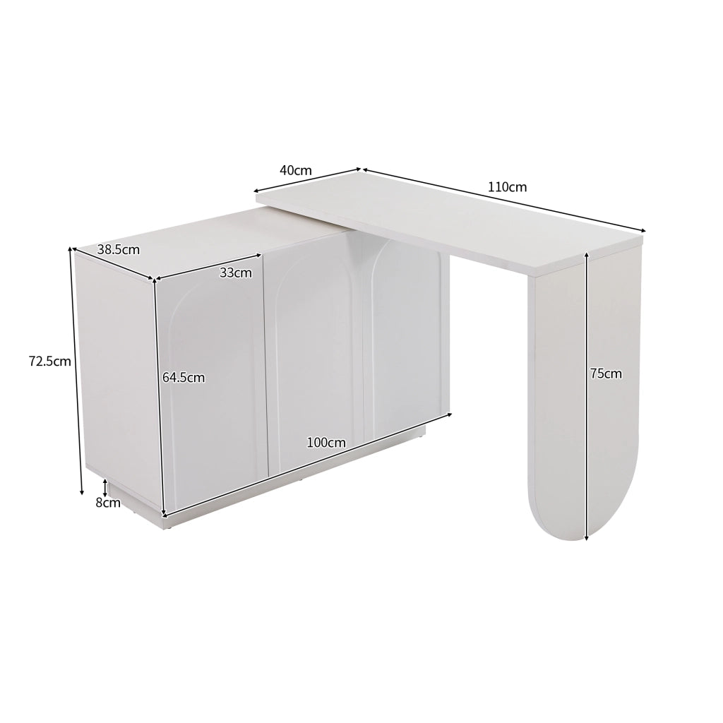 Scrivania pieghevole multifunzionale con armadietti, piano girevole a 360° e ripiani regolabili bianco 110 × 40 × 75 cm