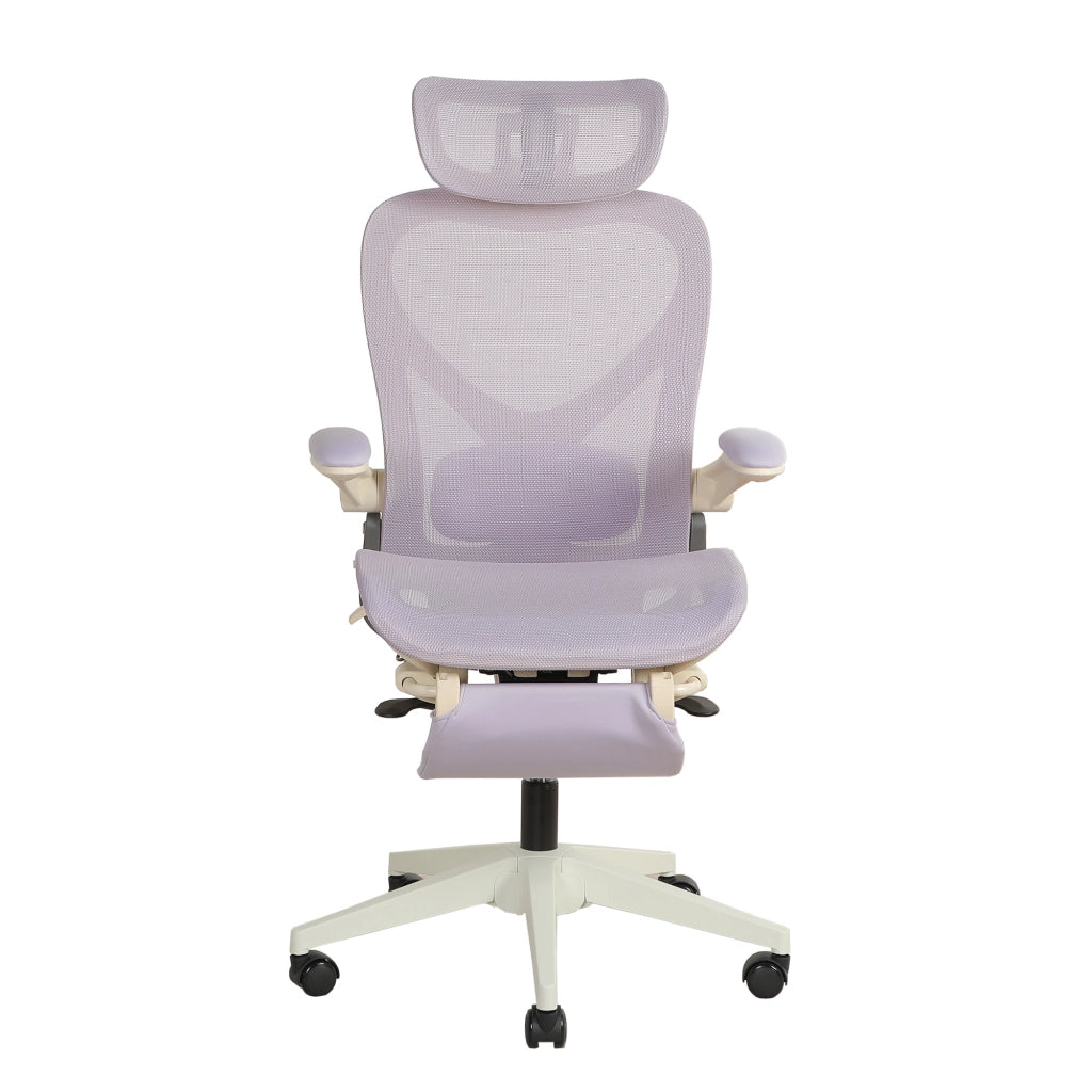 Sedia da ufficio ergonomica pieghevole con supporto lombare e poggiatesta regolabile in mesh viola per lavoro