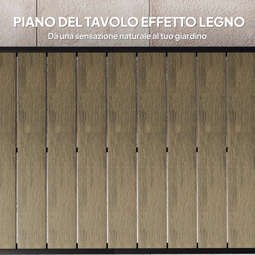 Tavolo da Pranzo da Giardino per 8 Persone in Alluminio e Plastica Legno Scuro e Nero