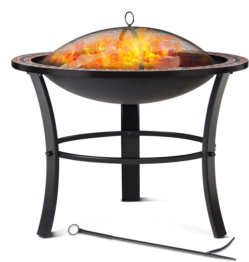 ® Braciere Rotondo Fuoco da Esterno Mosaico 76x76cm Parascintille Camino da Giardino Stufa Caminetto Patio