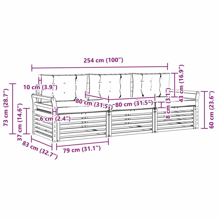 Set di divani da esterno con cuscino 3 pcs Naturale e Beige 3372943