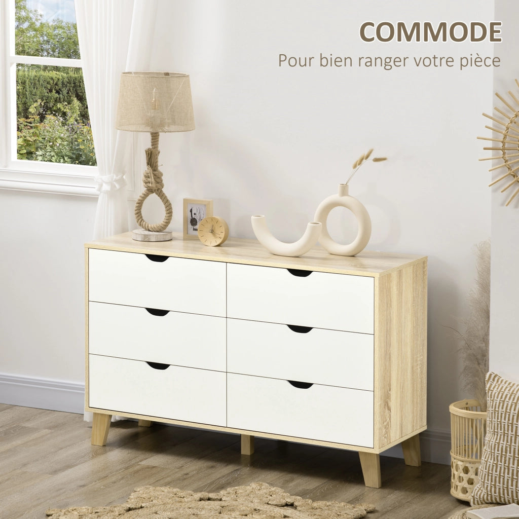 Cassettiera 6 Cassetti Stile Scandinavo ¨C zephmum ¨C Legno Effetto Beige 120x40x76 cm