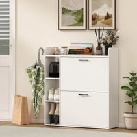 Scarpiera Slim 83x24x90.5 cm per 15 Scarpe con 2 Cassetti Ribaltabili e 3 Vani Aperti Bianco