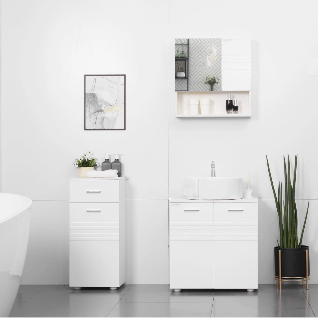 Mobile Bagno 1 Anta 1 Cassetto 35x30x77,5 cm in Legno Bianco