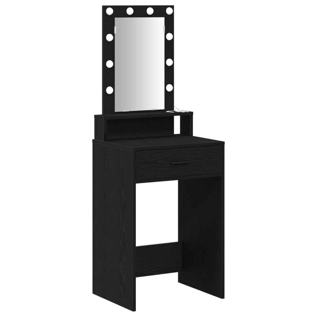 Tavolo da Trucco  con Luci LED Nero Rovere 50x41x140 cm