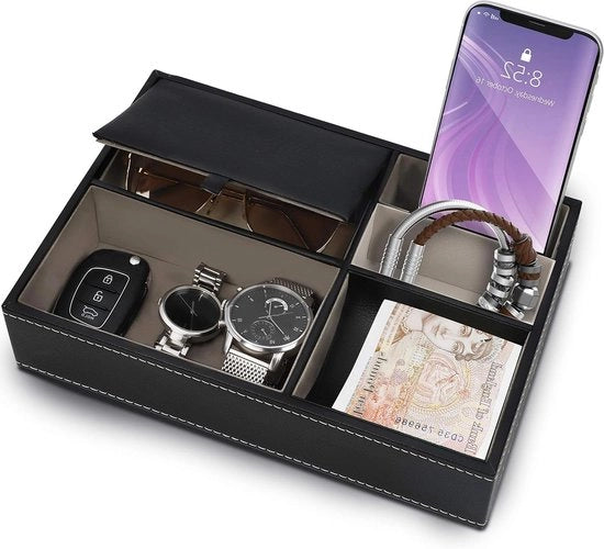 Organizzatore da Comparto in Pelle Finta a 5 Comparti per Letto con Box di Deposito per Scrivania e Accessori per Eventi, Telefoni, Chiavi, Gioielli, Accessori, Denaro, Bracciali, Cattura vicino al Letto