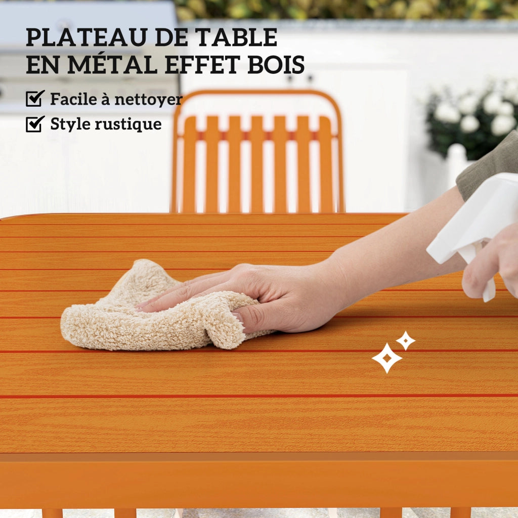 Tavolo da giardino con 4 sedie impilabili ¨C zephmum ¨C piano a doghe 80 cm, struttura in acciaio, arancione