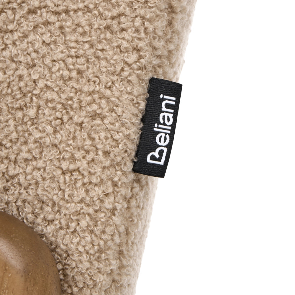 Poltrona beige in bouclé con struttura in legno - Poltrona lounge retrò in stile Mid-Century stile moderno